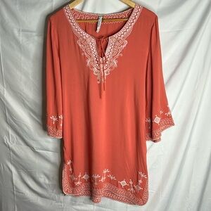 miilla clothing Peachy Orange Lightweight blouse Embroidered size S